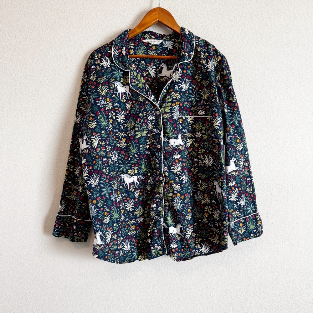 Fresh Print Unicorn Garden Blue Floral Pants and Shirt Pajama Set Size XL - Picture 2 of 14